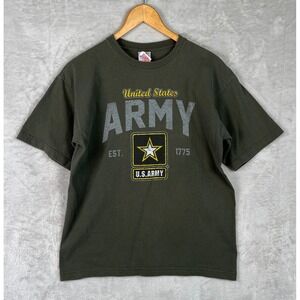 Bayside US Army T-Shirt Mens Medium Green Graphic Short Sleeve USA Cotton Olive